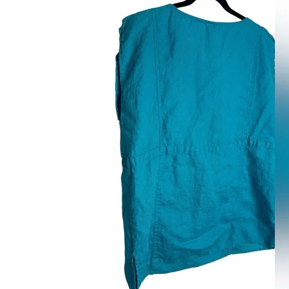 Talbots Pure Irish Linen Popover Top Drawstring Waist in Turquoise Blue Size 14 - Picture 8 of 11